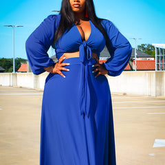 Deep V-Neck Knot Top & Long Skirt Set