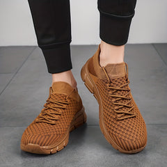 Men's Weave Knit Lace Up Casual Shoes Breathable Lightweight Non Slip Sneaker