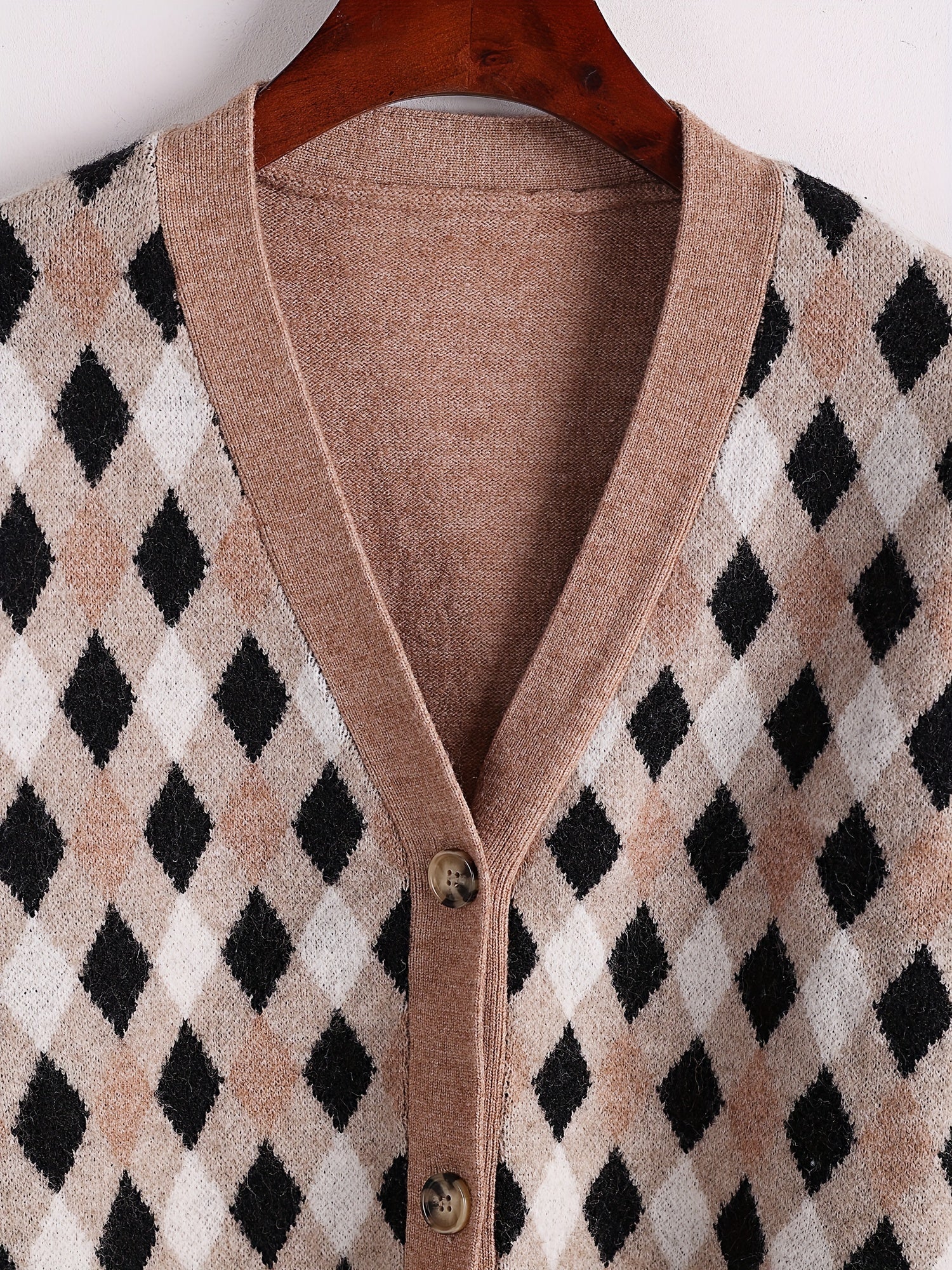 Colorblock Check Print Button Up V Neck Sweater Cardigan