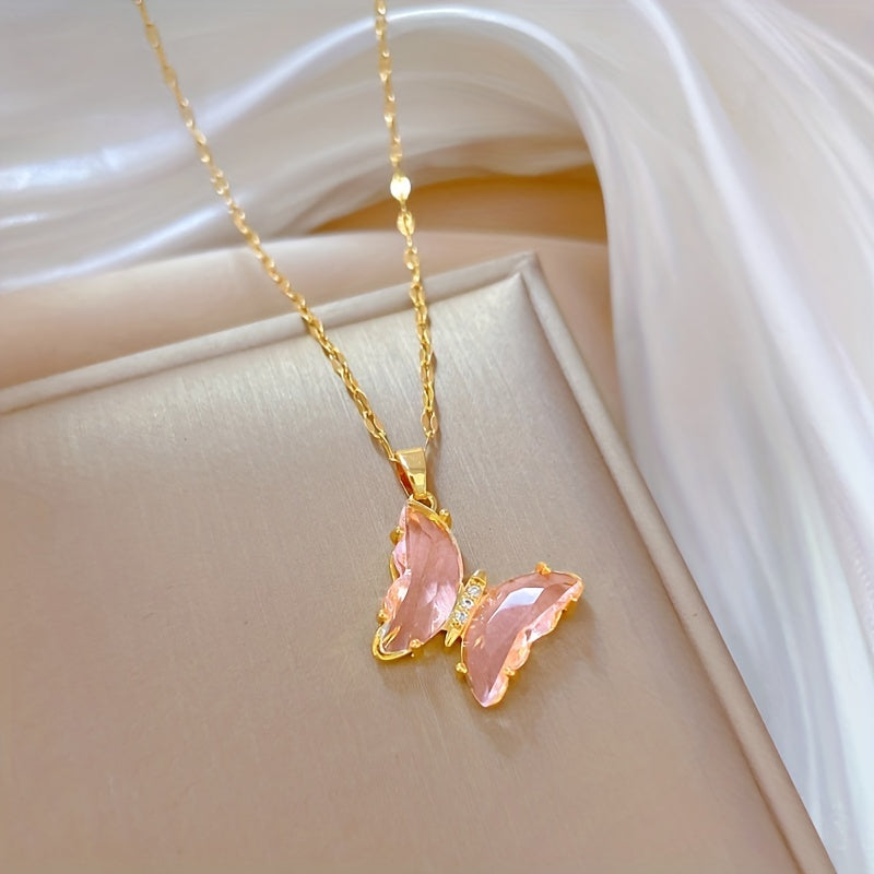 Girl Butterfly Pendant Necklace Micro Inlaid Zircon Women's Jewelry