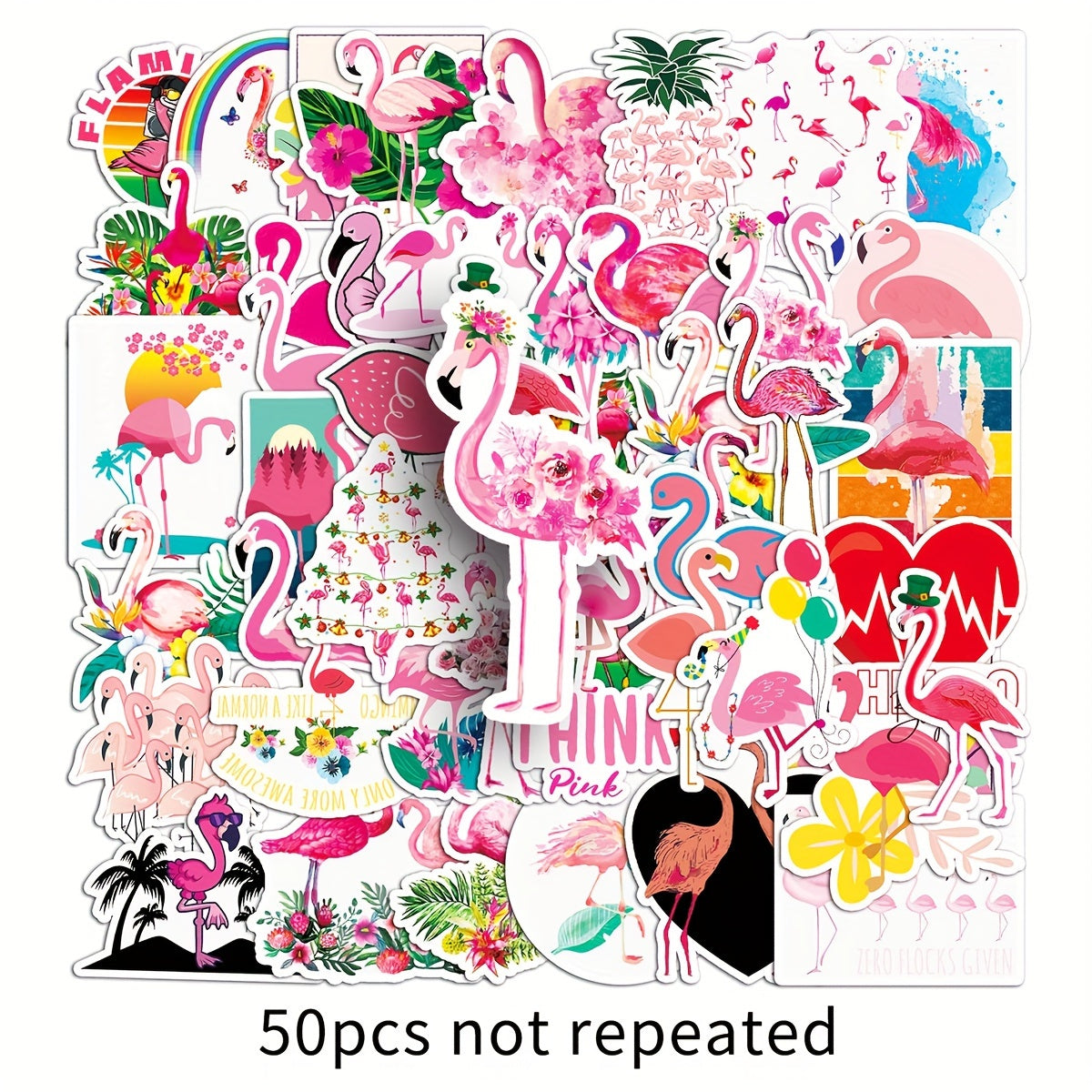 50pcs Flamingo Waterproof Stickers for Water Bottles Laptop Scrapbook Luggage