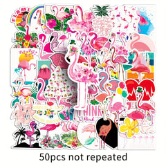 50pcs Flamingo Waterproof Stickers for Water Bottles Laptop Scrapbook Luggage