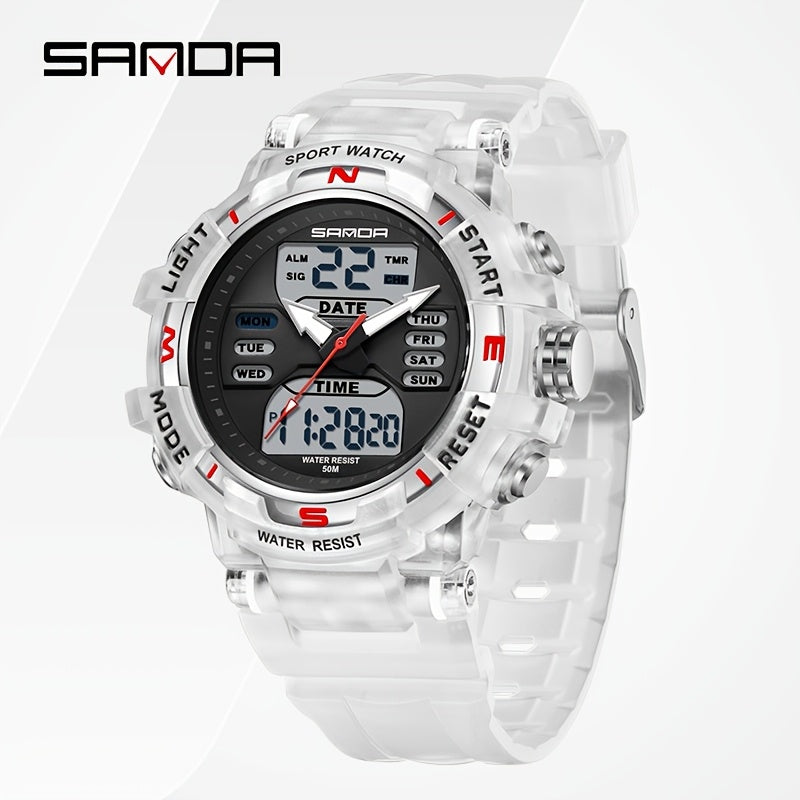 SANDA Unisex Digital Sport Watch 24H Night Light Stopwatch 5ATM TPU Strap