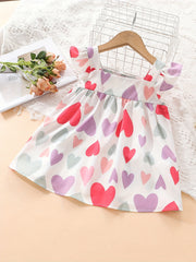 Colorful Heart Graphic Fly Sleeve Dress for Baby Girls