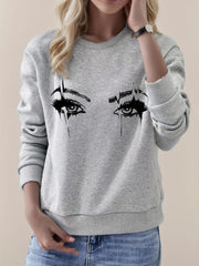 Eye Print Sweatshirt Crew Neck Casual Long Sleeve for Fall & Winter