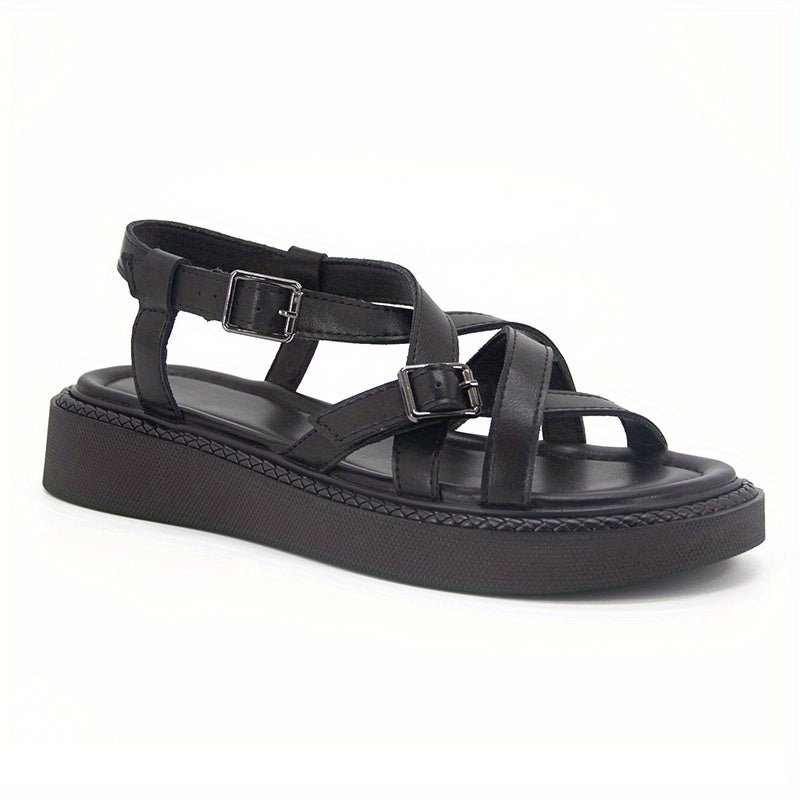 Women's Cross Straps Buckle Sandals Open Toe Soft Sole Ankle Slingback Shoes