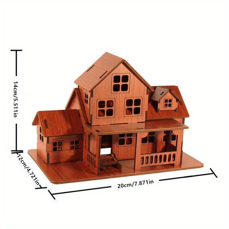 Bamboo Wooden House Puzzle Jigsaw Building Model DIY Villa Kit Gift