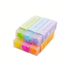 6pcs Pastel Erasers Non Toxic Heart & Star Patterns Assorted Colors