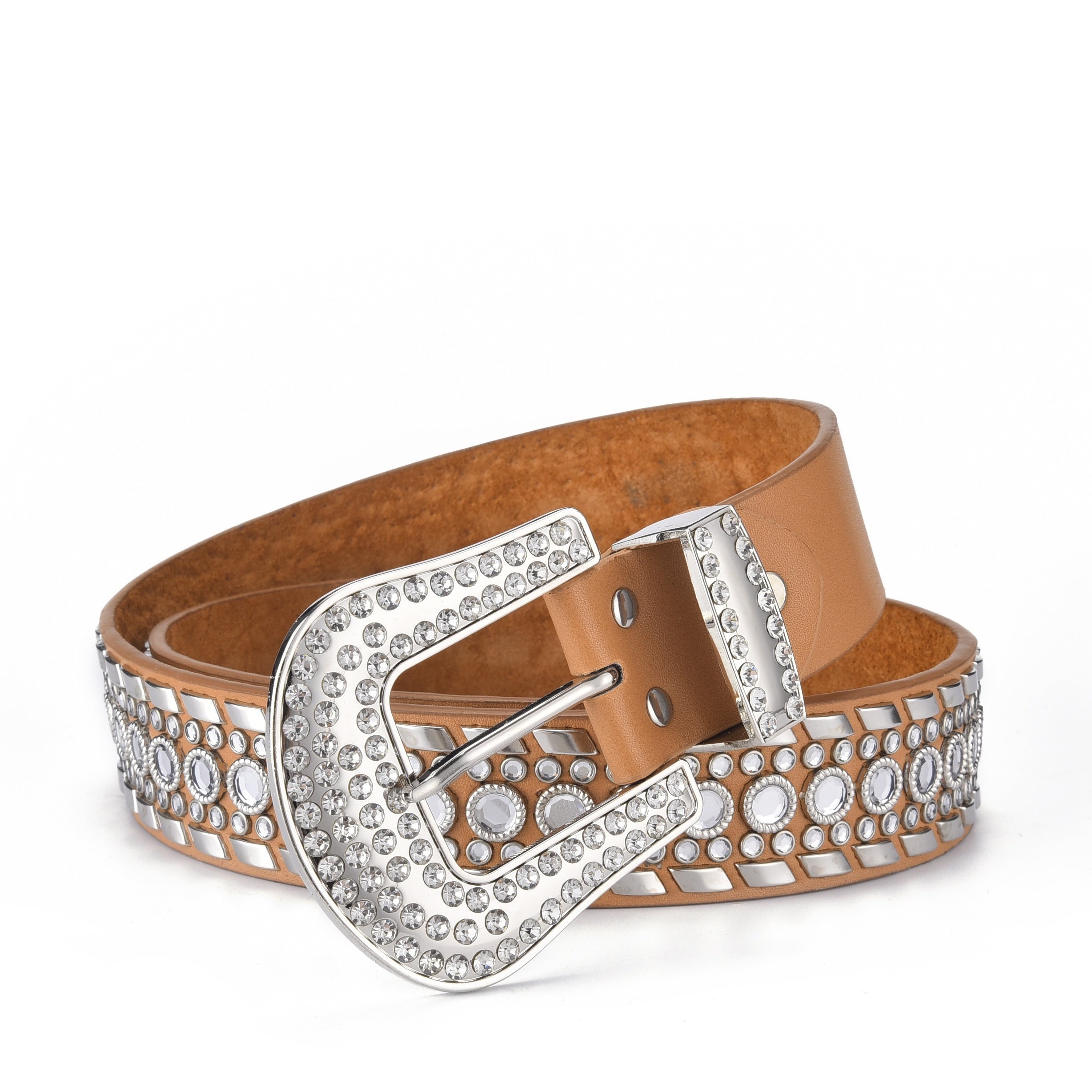 Rhombus Inlaid Diamond Punk Style Leather Belt Waistband
