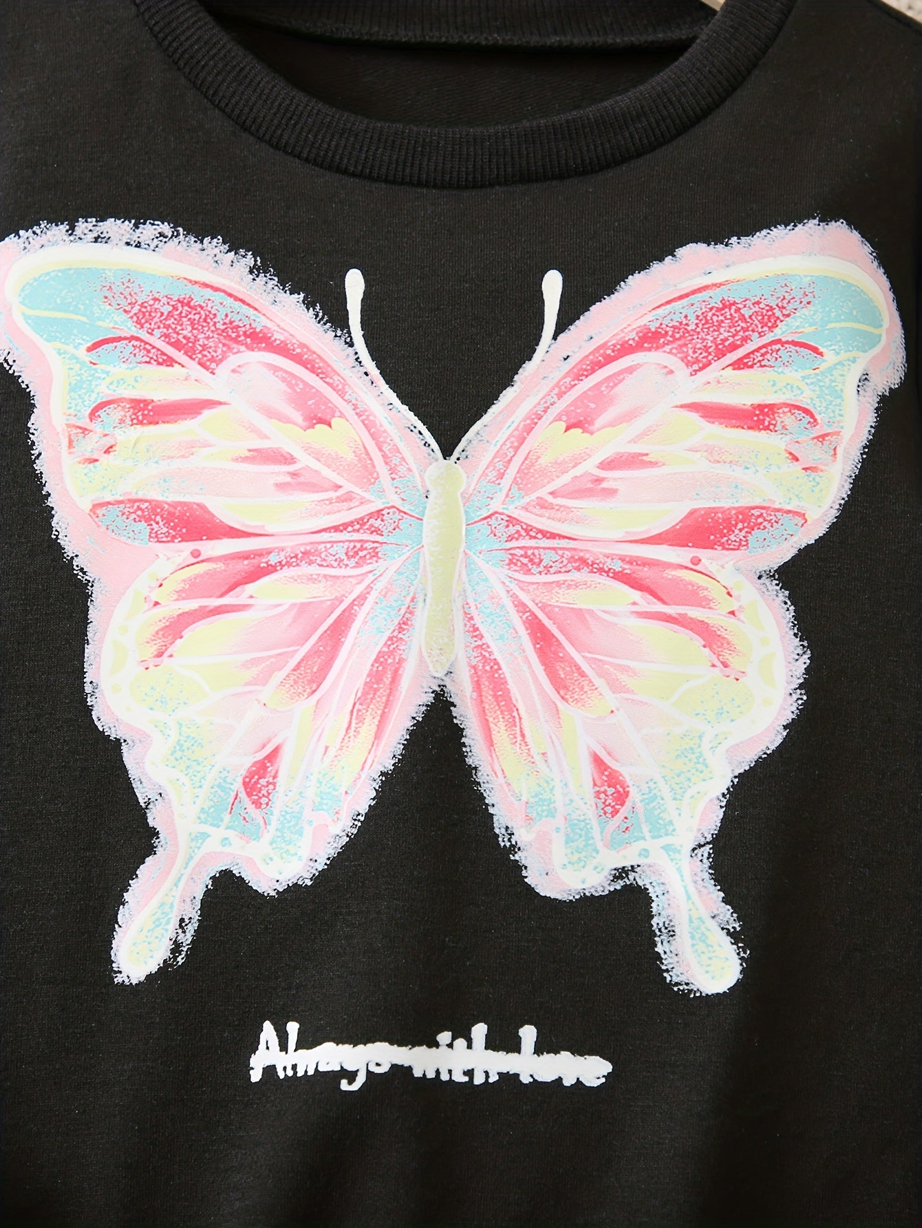 Girl's Butterfly Pattern Hoodie & Sports Pants Set