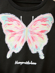 Girl's Butterfly Pattern Hoodie & Sports Pants Set