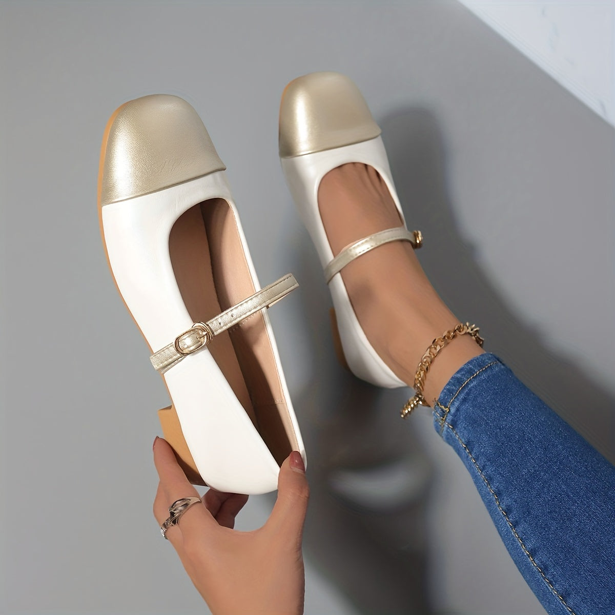 Colorblock Mary Jane Square Toe Shoes Soft Sole Flats