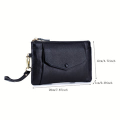 Leather Women's Clutch Bag with Zipper Closure & Wristlet