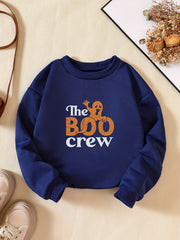 Girls' Ghost And Letter Print Sweatshirt Pullover For Halloween Outfit