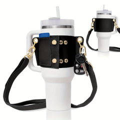 Adjustable Shoulder Strap PU Leather Water Bottle Sleeve for Hiking