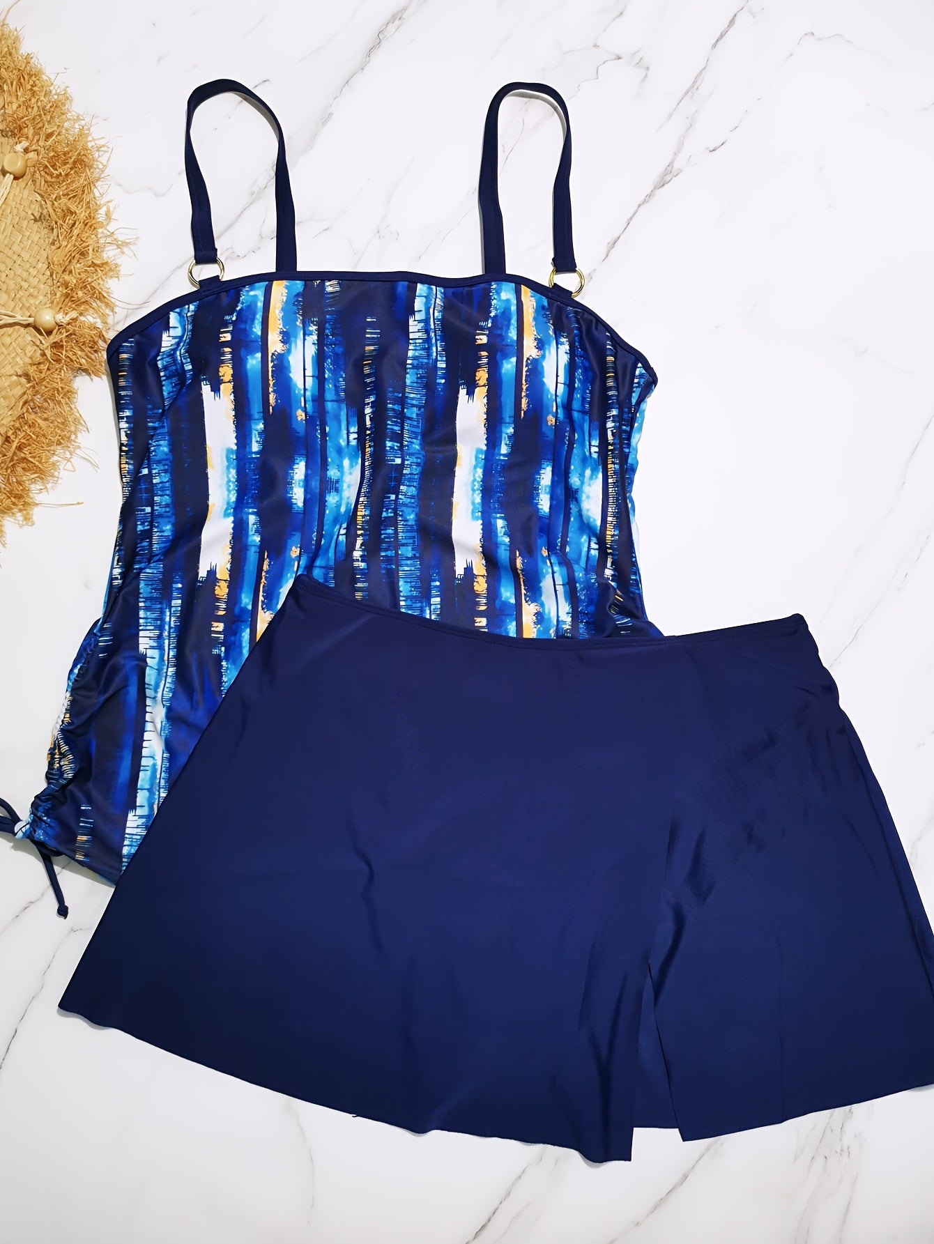Tie Dye Striped Print Tankini Set
