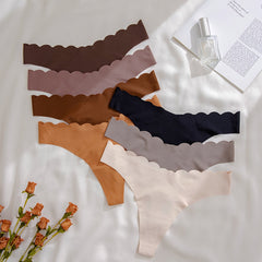 7pcs Scallop Trim Thongs Soft Comfy Stretchy Underwear
