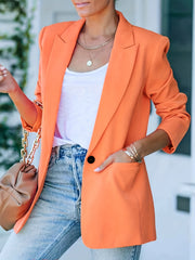 Solid One Button Blazer Lapel Long Sleeve Work Office Outerwear Women's Clothing