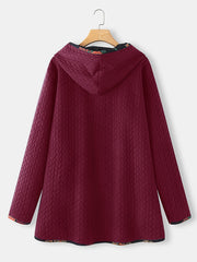 Striped Hooded Long Sleeve Mid Length Jacket Casual Button Front