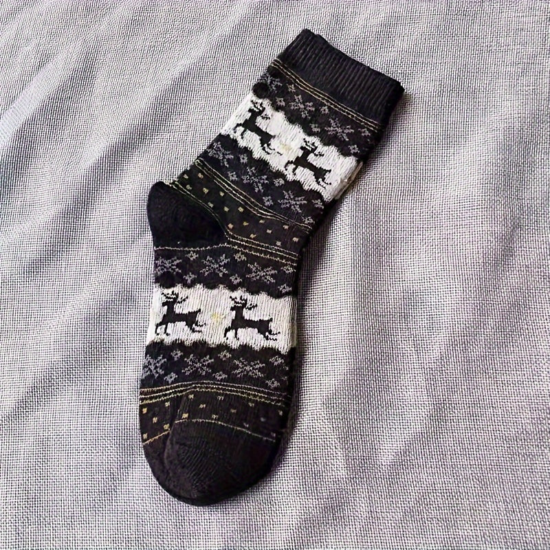 5 Pairs Christmas Elk Print Socks Women's Stockings & Hosiery