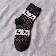 5 Pairs Christmas Elk Print Socks Women's Stockings & Hosiery