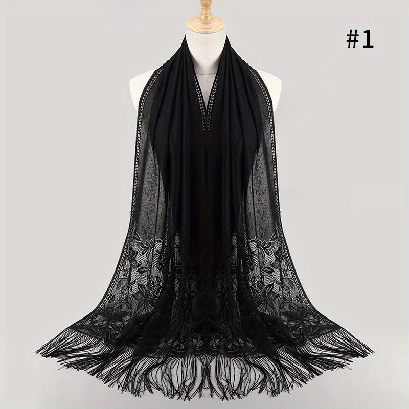 Flower Hollow Shawl Lace Shawl Solid Scarf Hijab Women Wrap