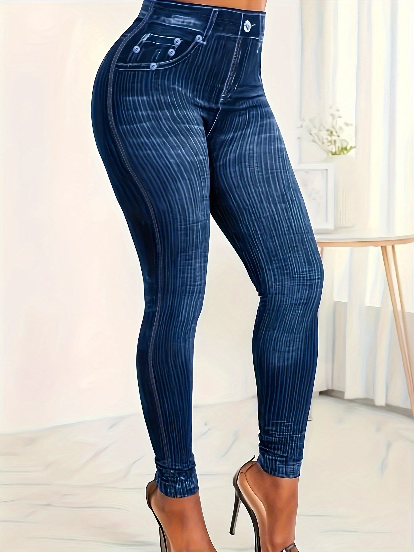Stretch Faux Denim Yoga Pants for Women - Ideal for Running Sports