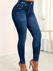 Stretch Faux Denim Yoga Pants for Women - Ideal for Running Sports