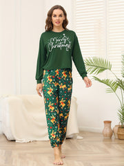 Elk Print Pajama Set Christmas Long Sleeve Crew Neck Top & Pants