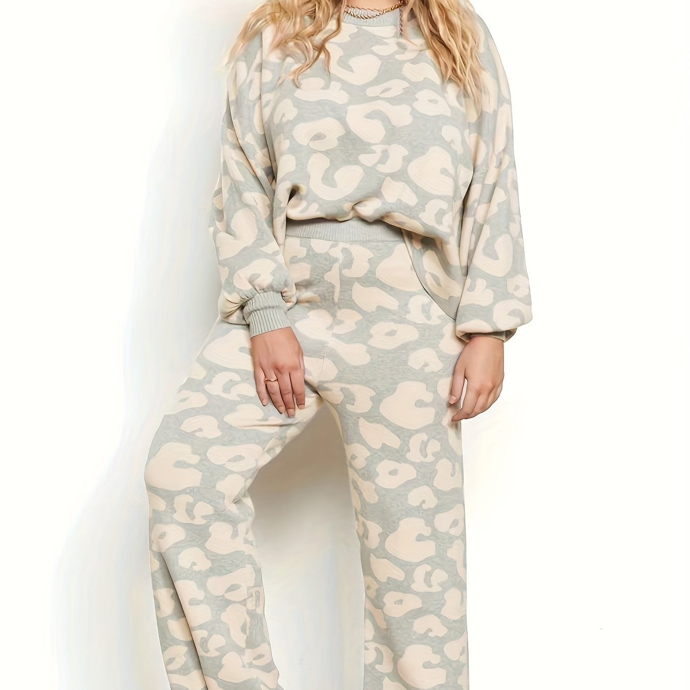 Leopard Print Long Sleeve Top & Pants Set