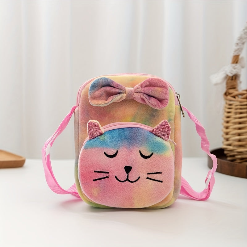 Kids Plush Crossbody Bag Coin Purse Cartoon Three-layer Girls Storage Bag