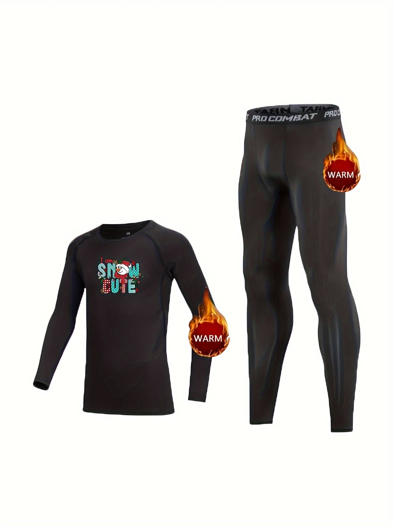 Kids Fleece Lined Compression Set Christmas Snowman Leggings & Tops S