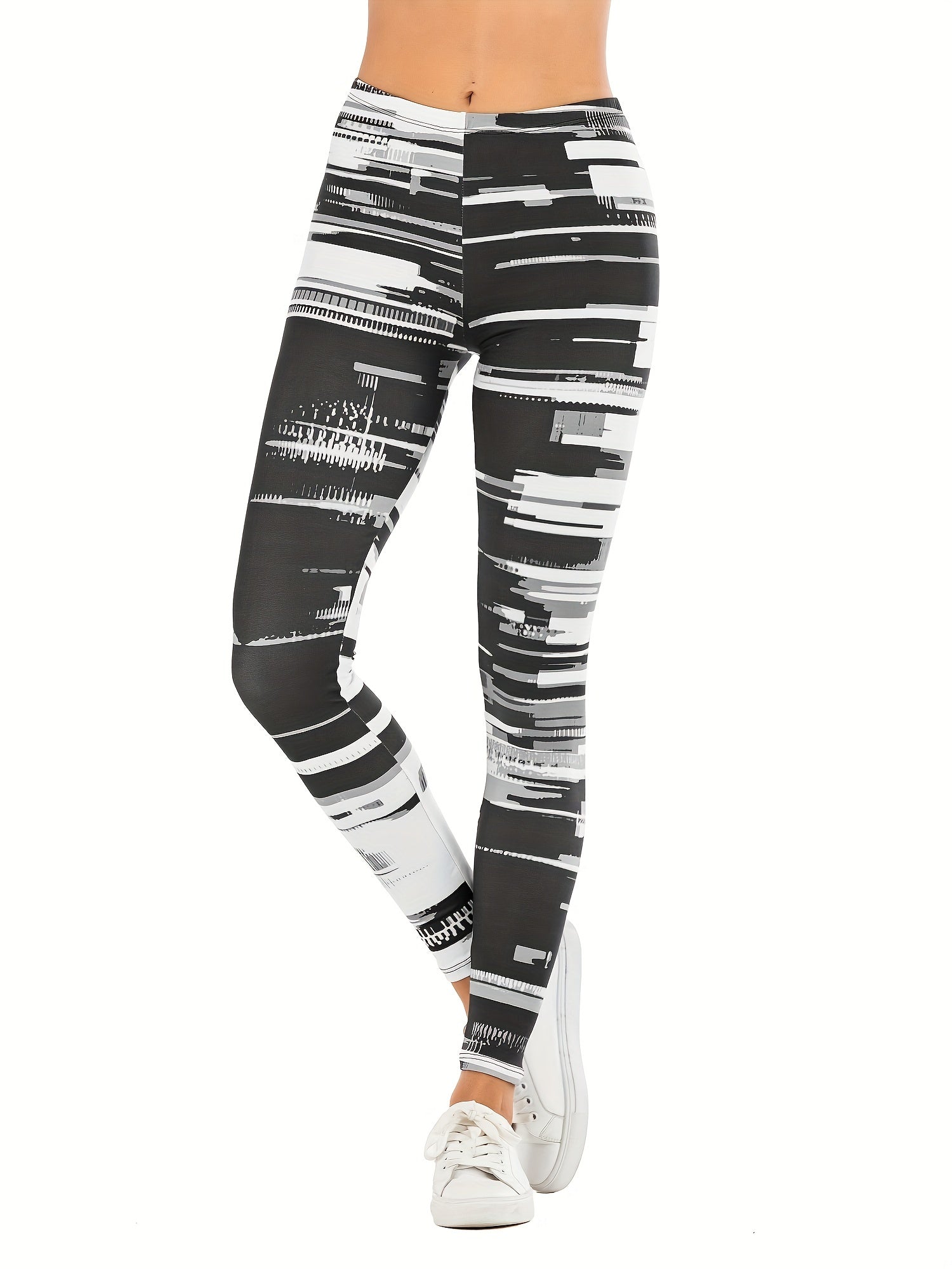 Striped Print Leggings Casual Leggings For All Seasons Women's Clothing