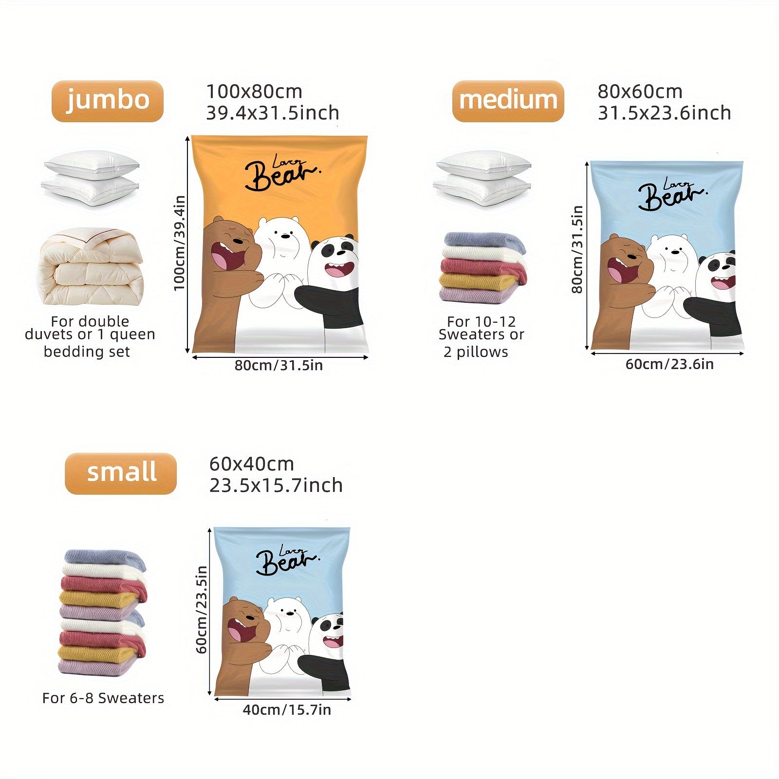 6pcs Vacuum Storage Bags Quilt Blanket Clothes Sealing Bag