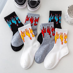 6pcs Kids Flame Print Socks & Gray
