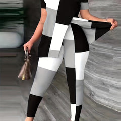 Casual Two piece Set Slanted Shoulder Asymmetrical Tee & Slim Pants