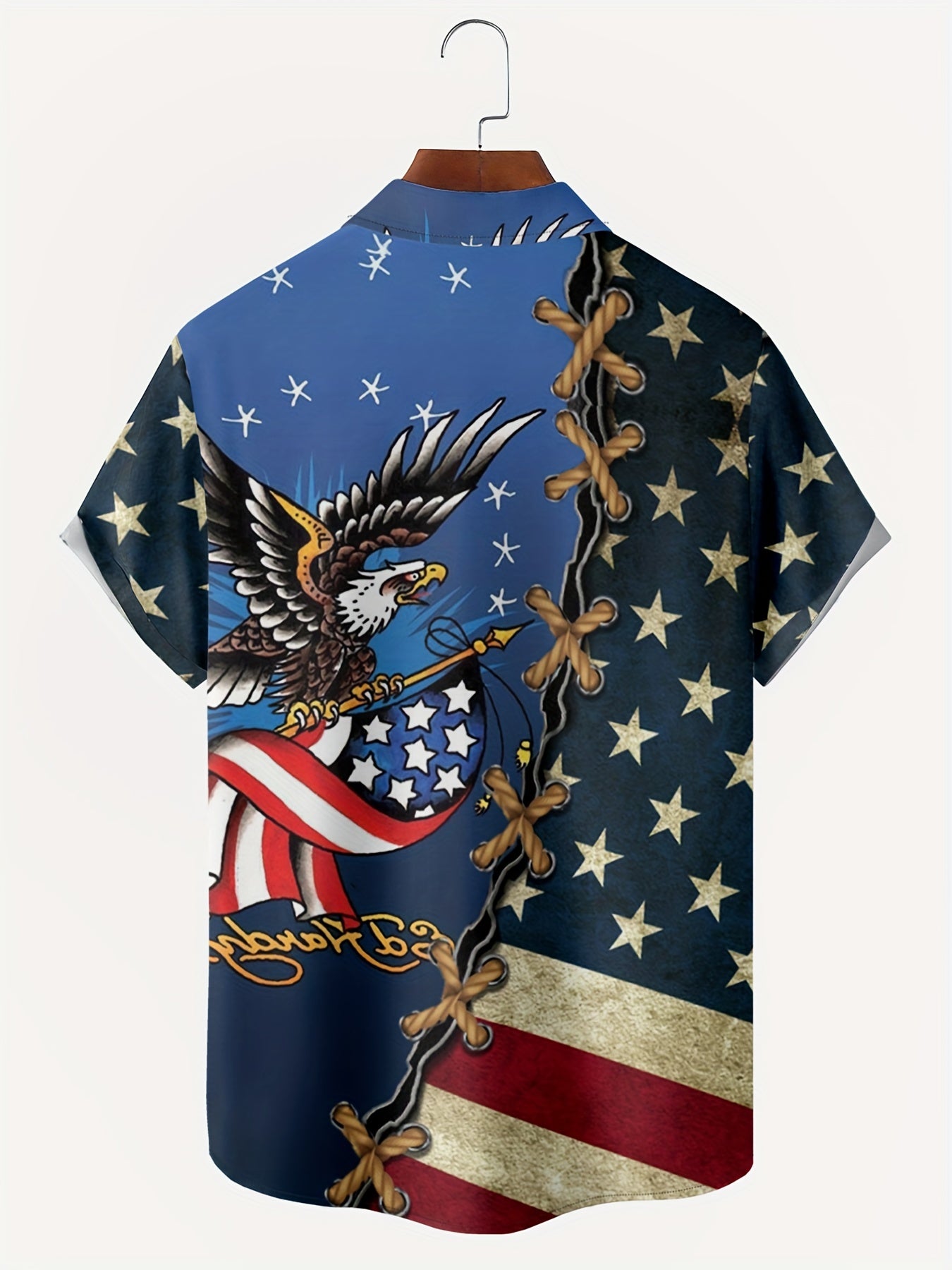 American Flag & Eagle Print Button Up Shirt