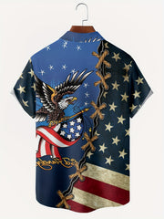 American Flag & Eagle Print Button Up Shirt