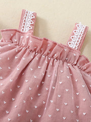 2pcs Baby Girls Heart Print Camisole Top & Shorts Set