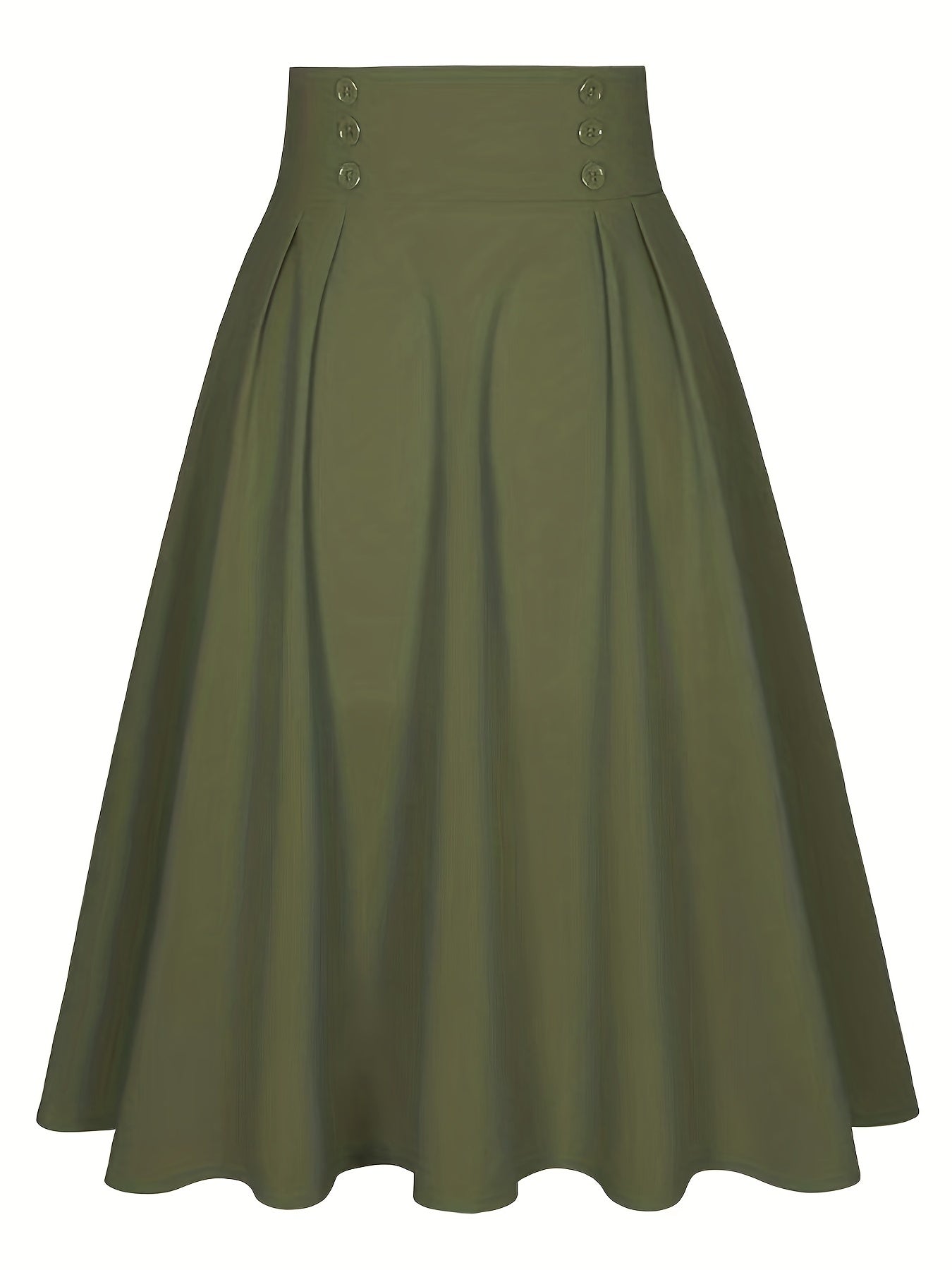 Button Front High Waist Solid Pleated Skirt