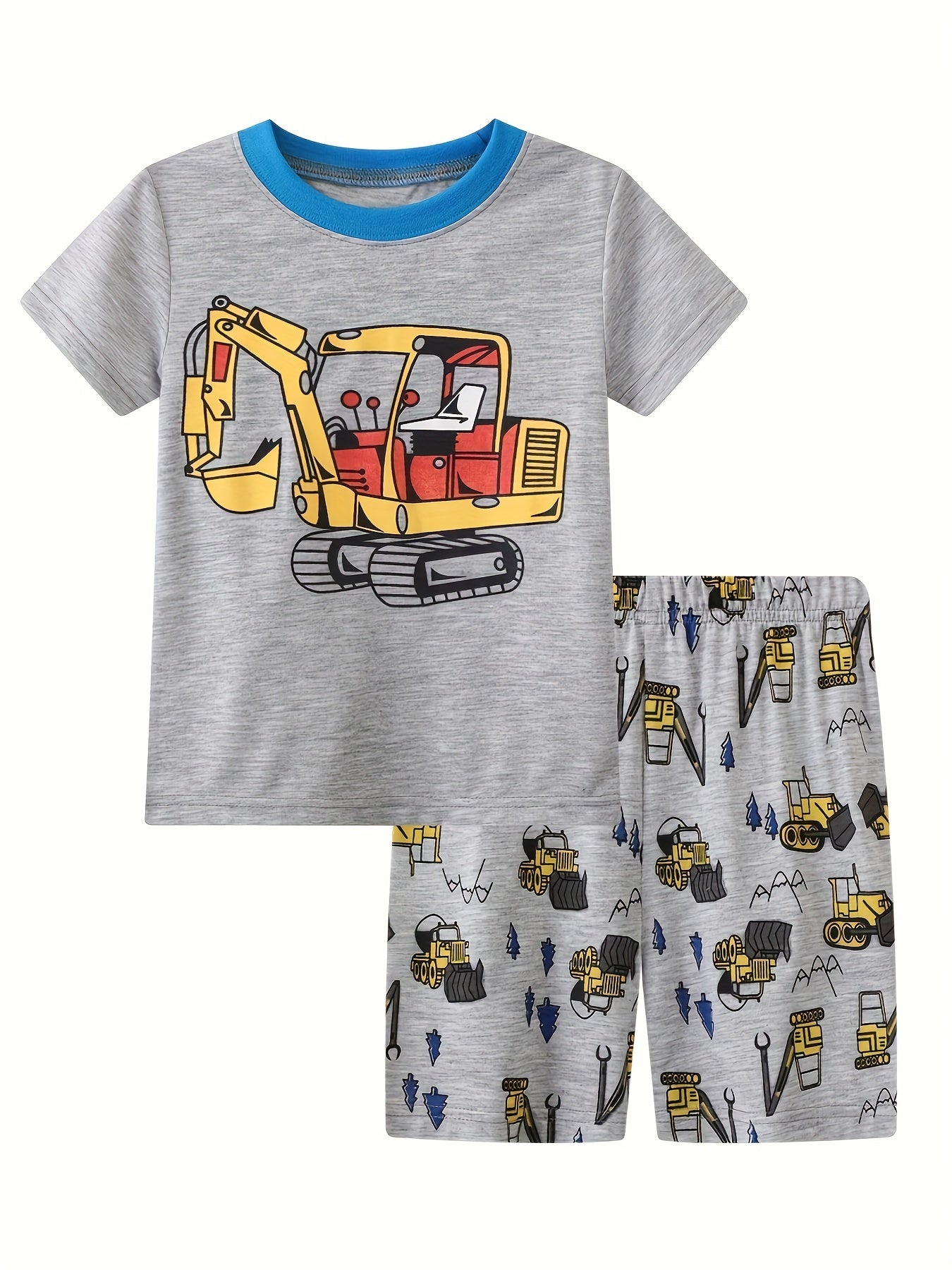 Excavator Cartoon Print Toddler Boys 2PC Pajamas Set