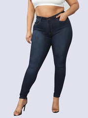 High Rise Button Fly Skinny Jeans Women's Plus Slight Stretch