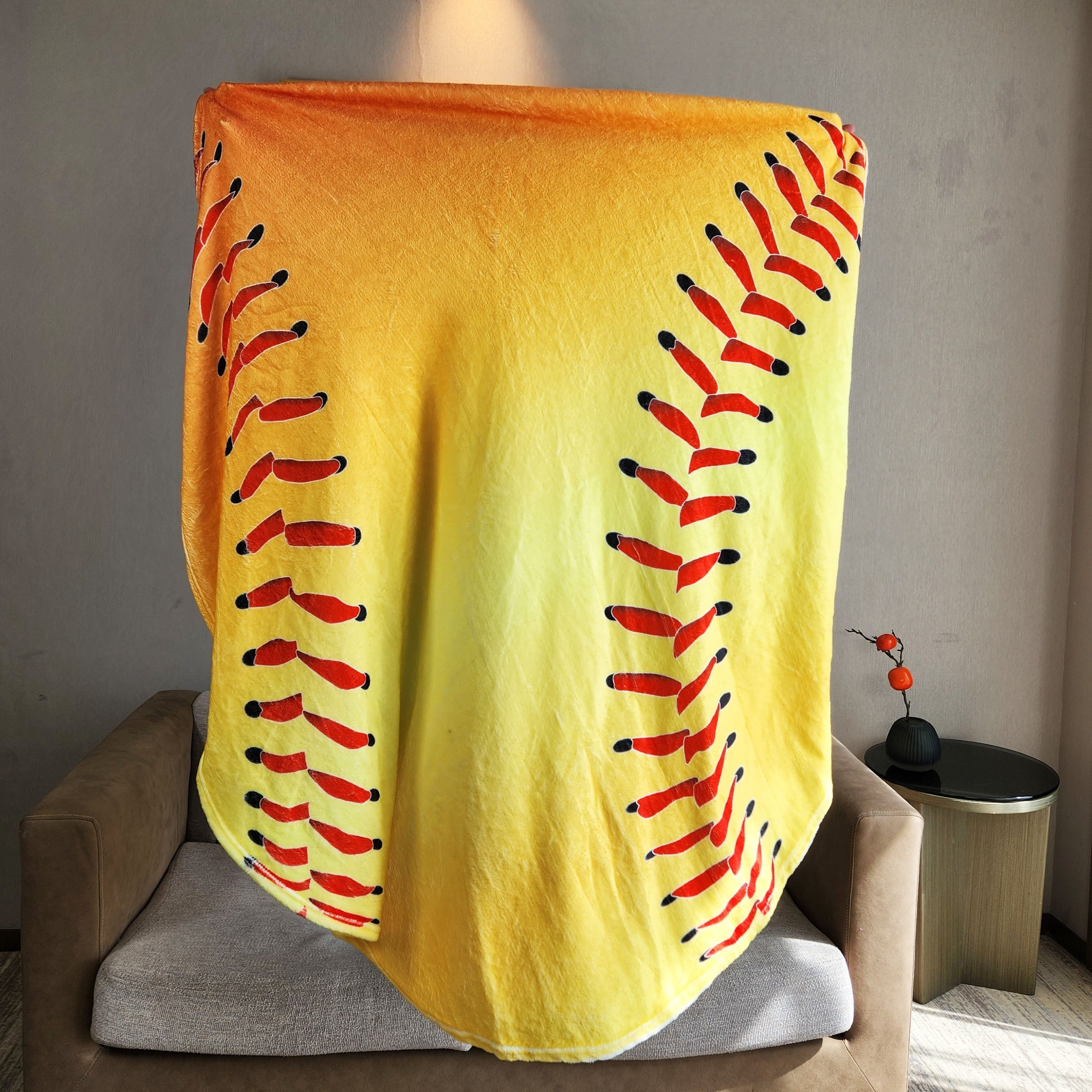 Yellow Baseball Printed Blanket - Soft & Warm Flannel Material