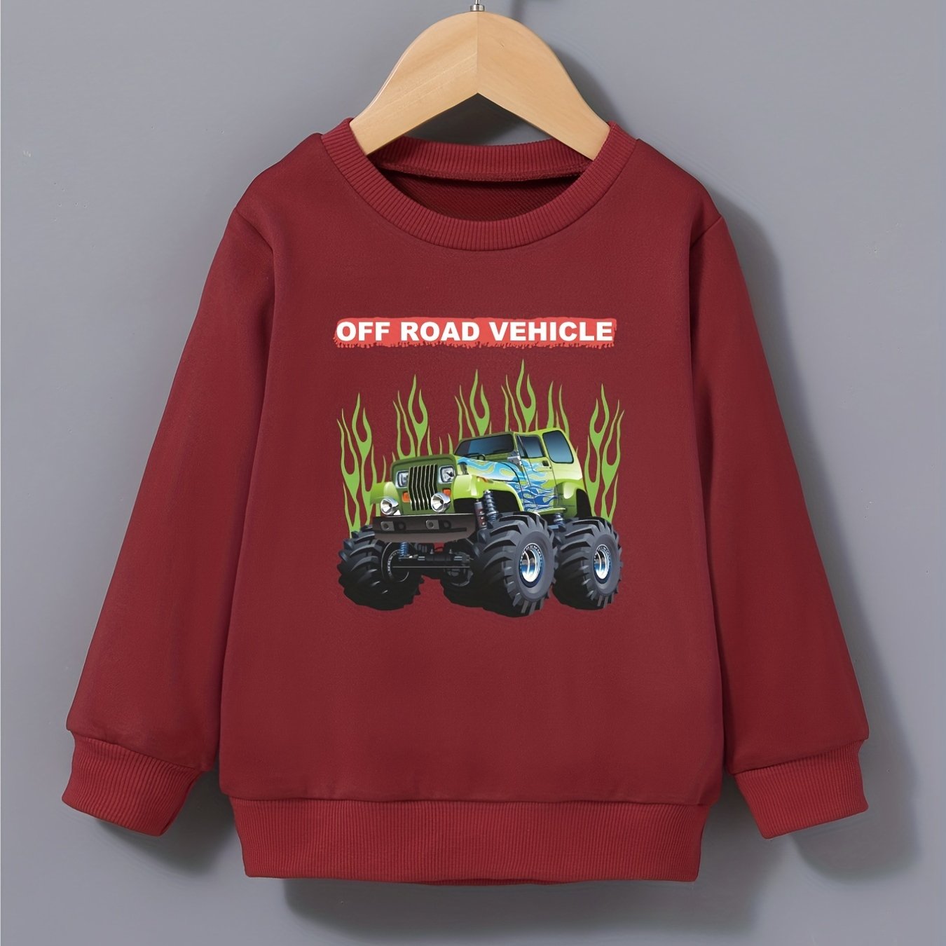 Flame Off road Vehicle Print Boys Casual Pullover Sweatshirt