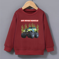 Flame Off road Vehicle Print Boys Casual Pullover Sweatshirt