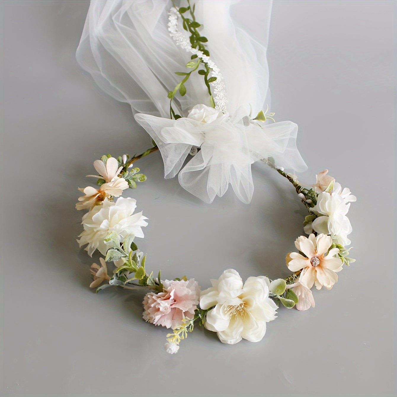 Bridal Veil Flower Crown and Sweet Double Layer Head Veil
