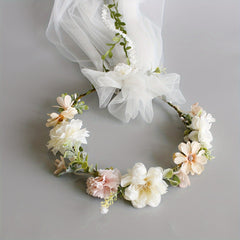 Bridal Veil Flower Crown and Sweet Double Layer Head Veil