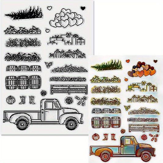 Truck Grass Love Stamps And Dies for Card Making Flowers
