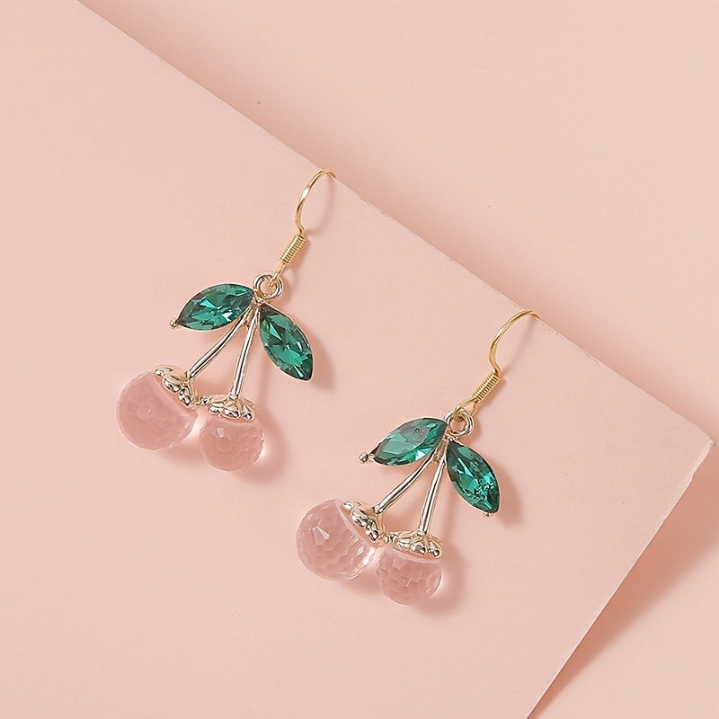 Red Crystal Cherry Drop Dangle Earrings Women's Jewelry Gift