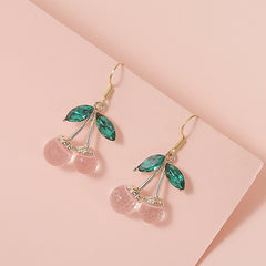 Red Crystal Cherry Drop Dangle Earrings Women's Jewelry Gift